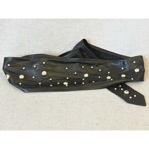 Vintage 80s Black Leather Studded Obi Wrap Waist Belt Extra Long Adjustable